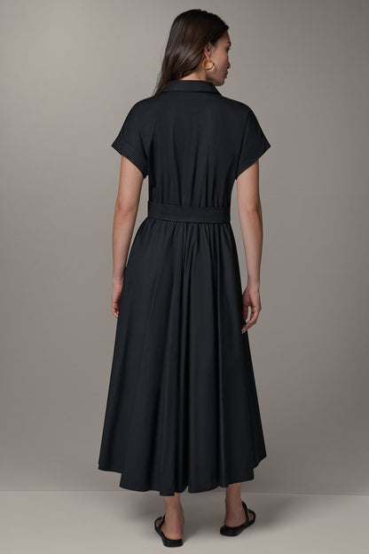 SHORT SLEEVE TIE FRONT MAXI SHIRT DRESS - Black