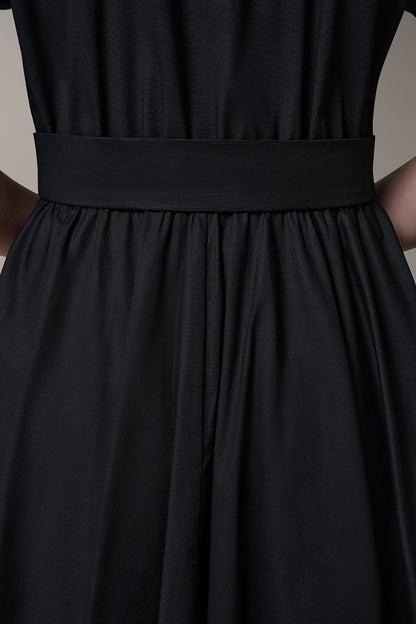 SHORT SLEEVE TIE FRONT MAXI SHIRT DRESS - Black