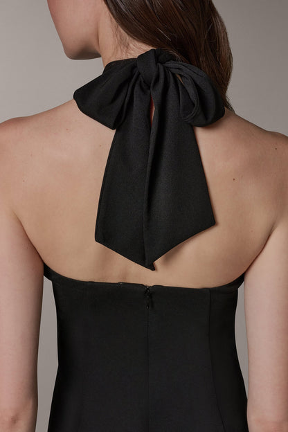 SLEEVELESS MIDI A-LINE HALTER DRESS - Black