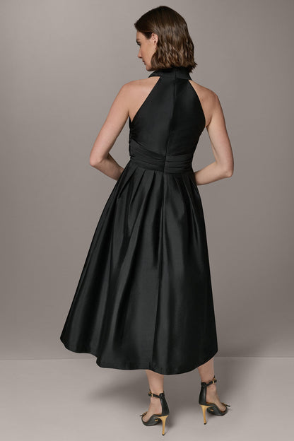SLEEVELESS V-NECK TAFFETA MIDI COCKTAIL DRESS - Black