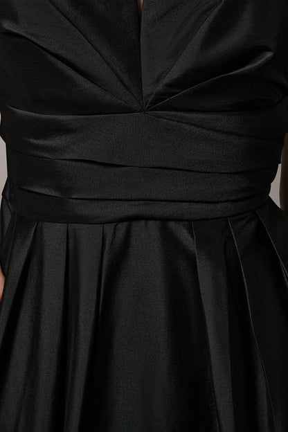 SLEEVELESS V-NECK TAFFETA MIDI COCKTAIL DRESS - Black