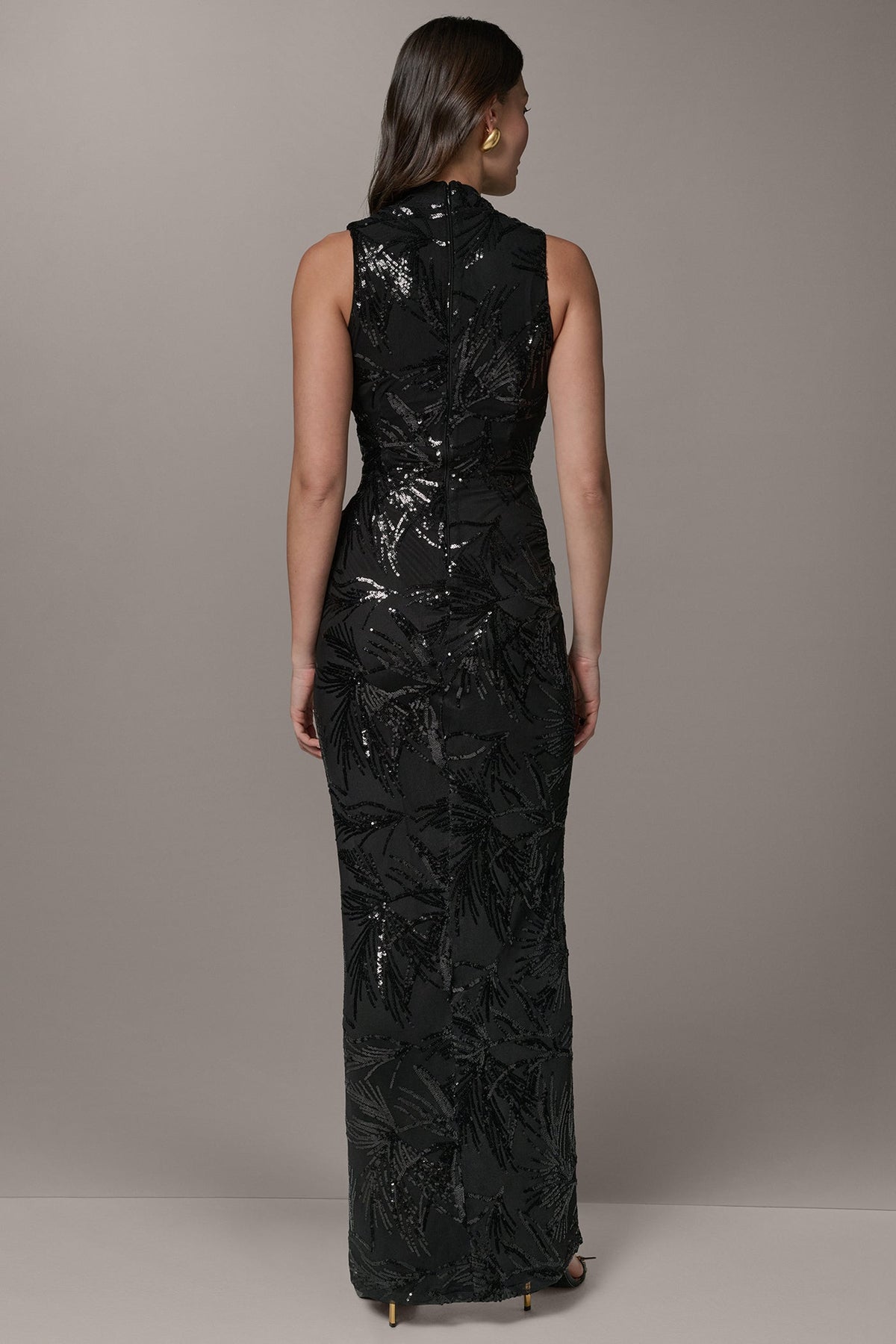 SLEEVELESS WRAP-EFFECT SEQUIN GOWN - Black