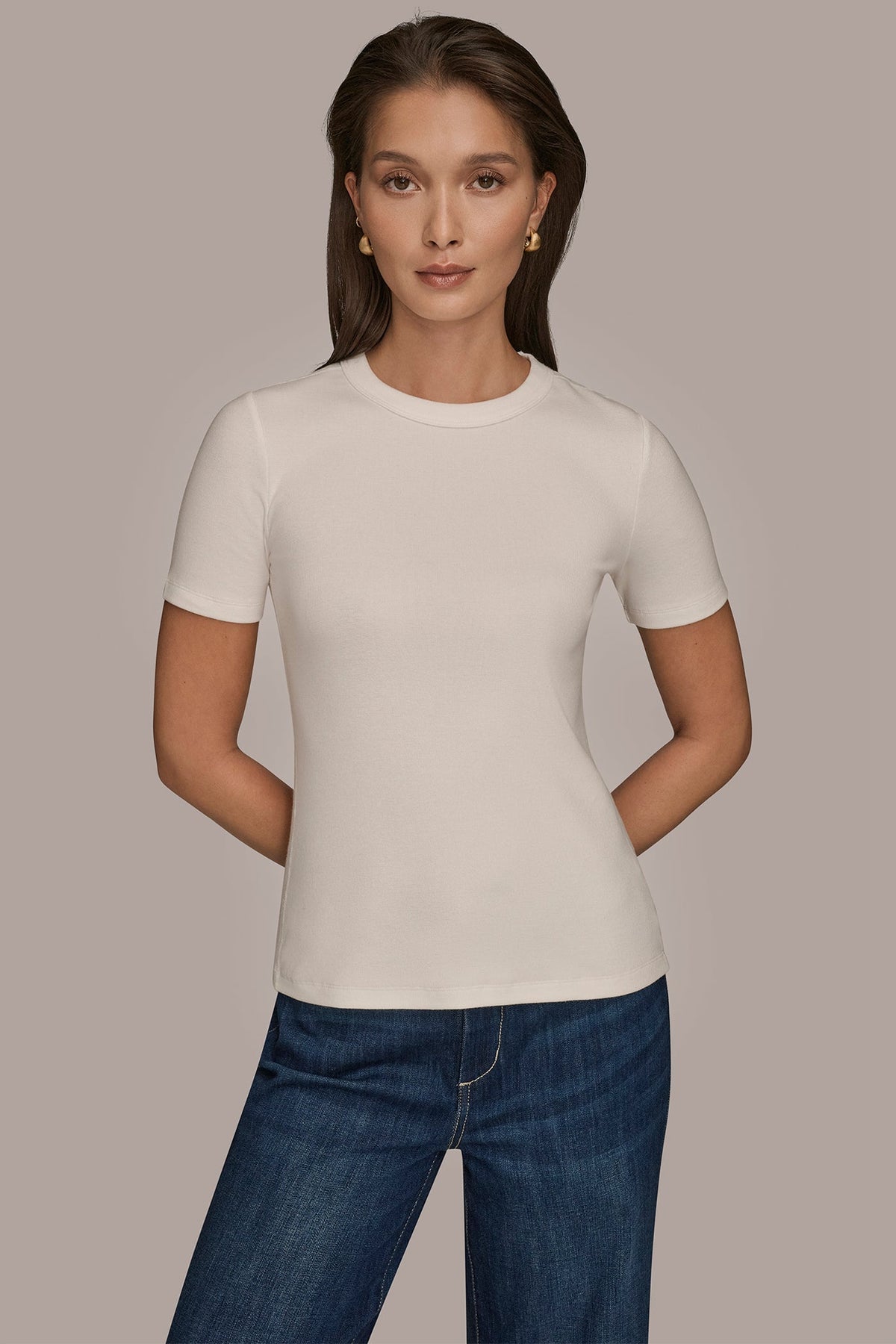 SHORT SLEEVE CREW NECK TEE - CREAM