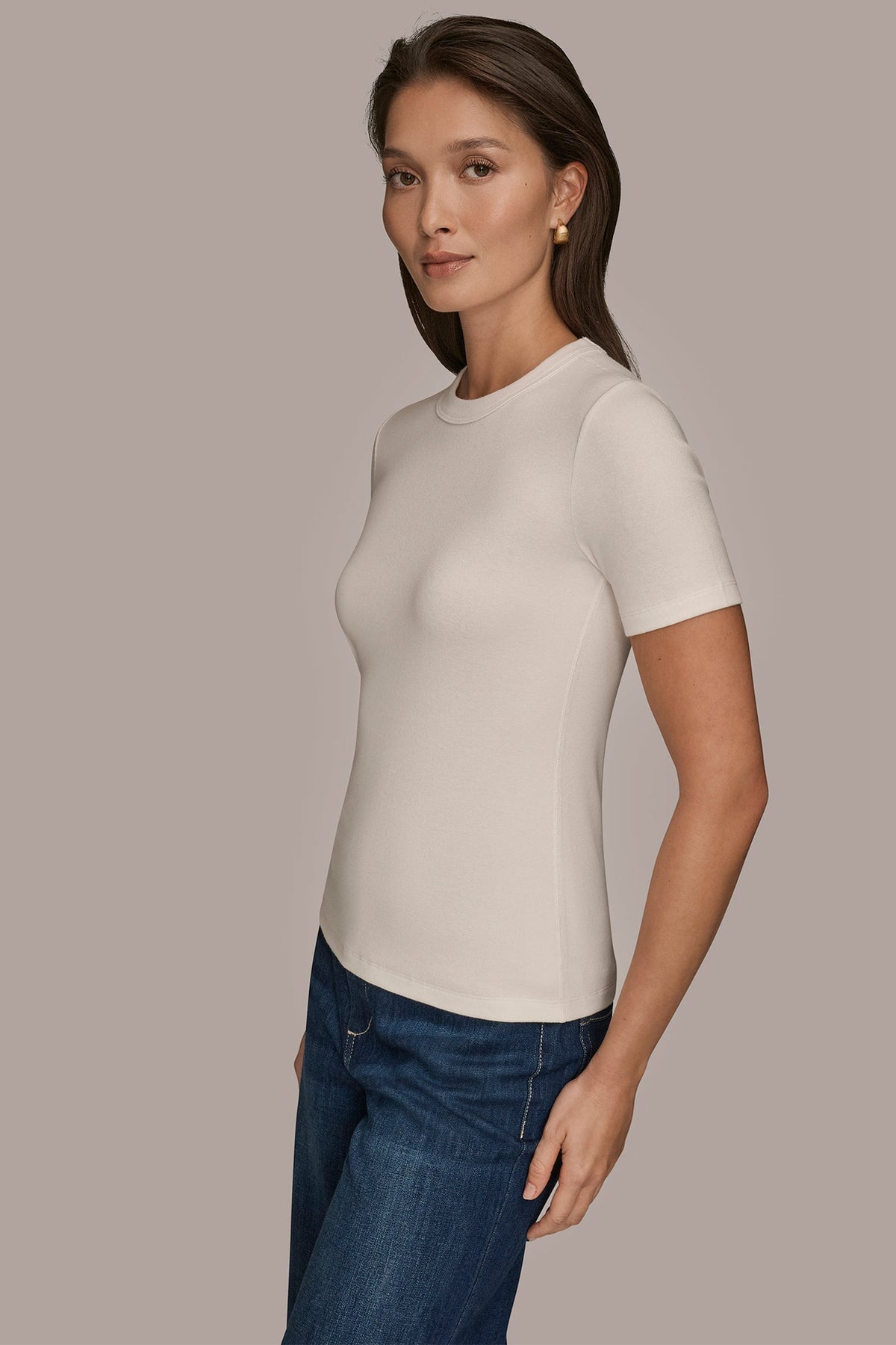 SHORT SLEEVE CREW NECK TEE - CREAM