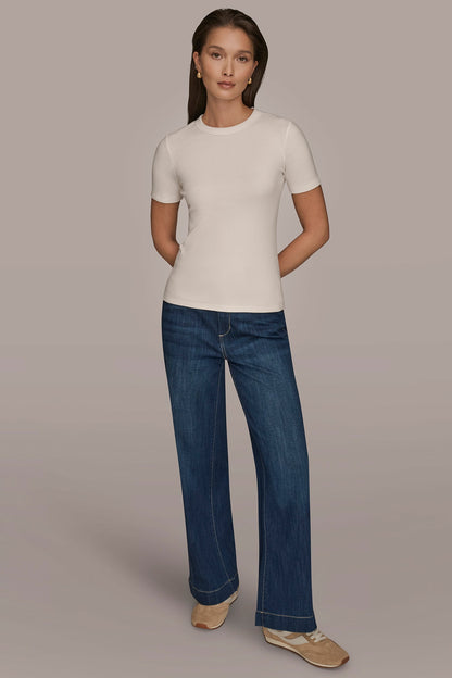 SHORT SLEEVE CREW NECK TEE - CREAM
