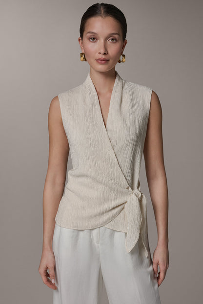 WRAP-EFFECT CRINKLE TOP - Cream