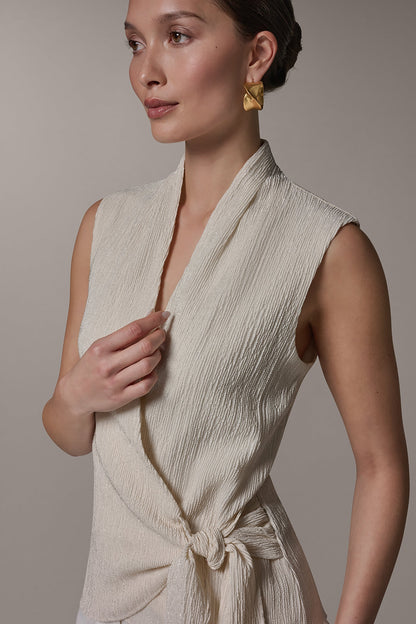 WRAP-EFFECT CRINKLE TOP - Cream
