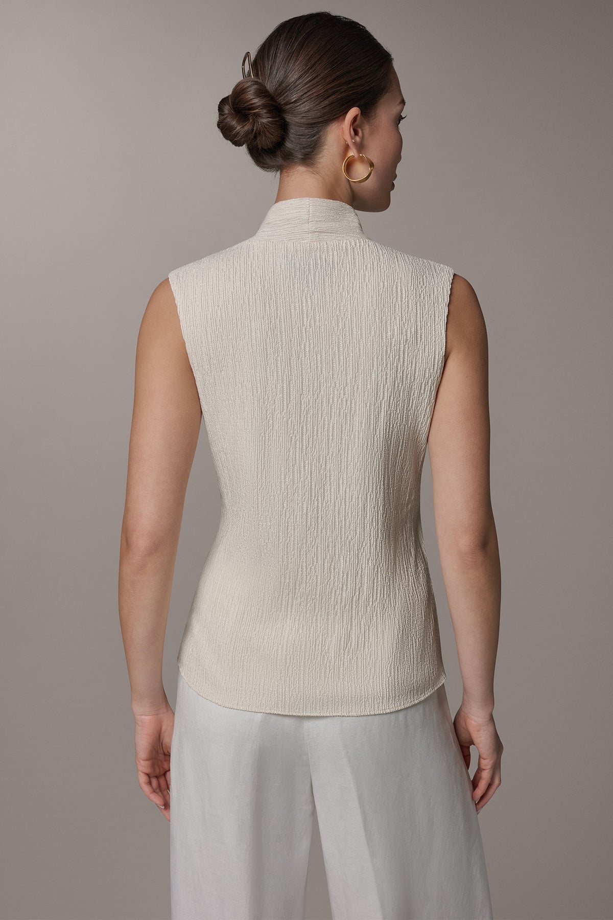 WRAP-EFFECT CRINKLE TOP - Cream