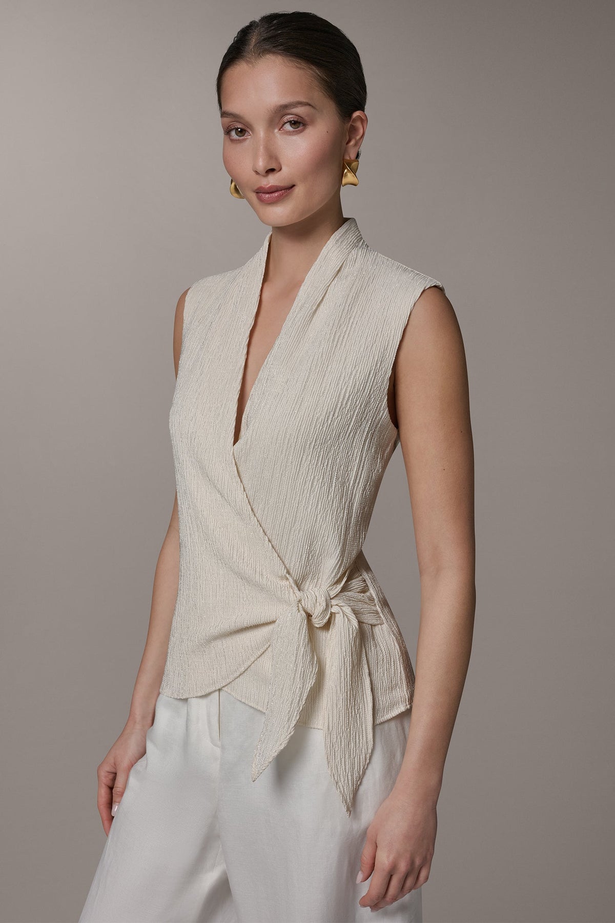 WRAP-EFFECT CRINKLE TOP - Cream