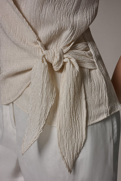 WRAP-EFFECT CRINKLE TOP - Cream