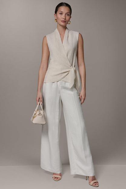 WRAP-EFFECT CRINKLE TOP - Cream