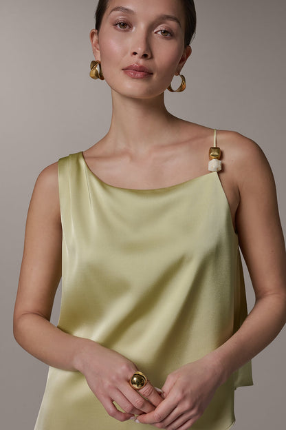 SLEEVELESS ASYMMETRIC BEAD TANK - Citrus