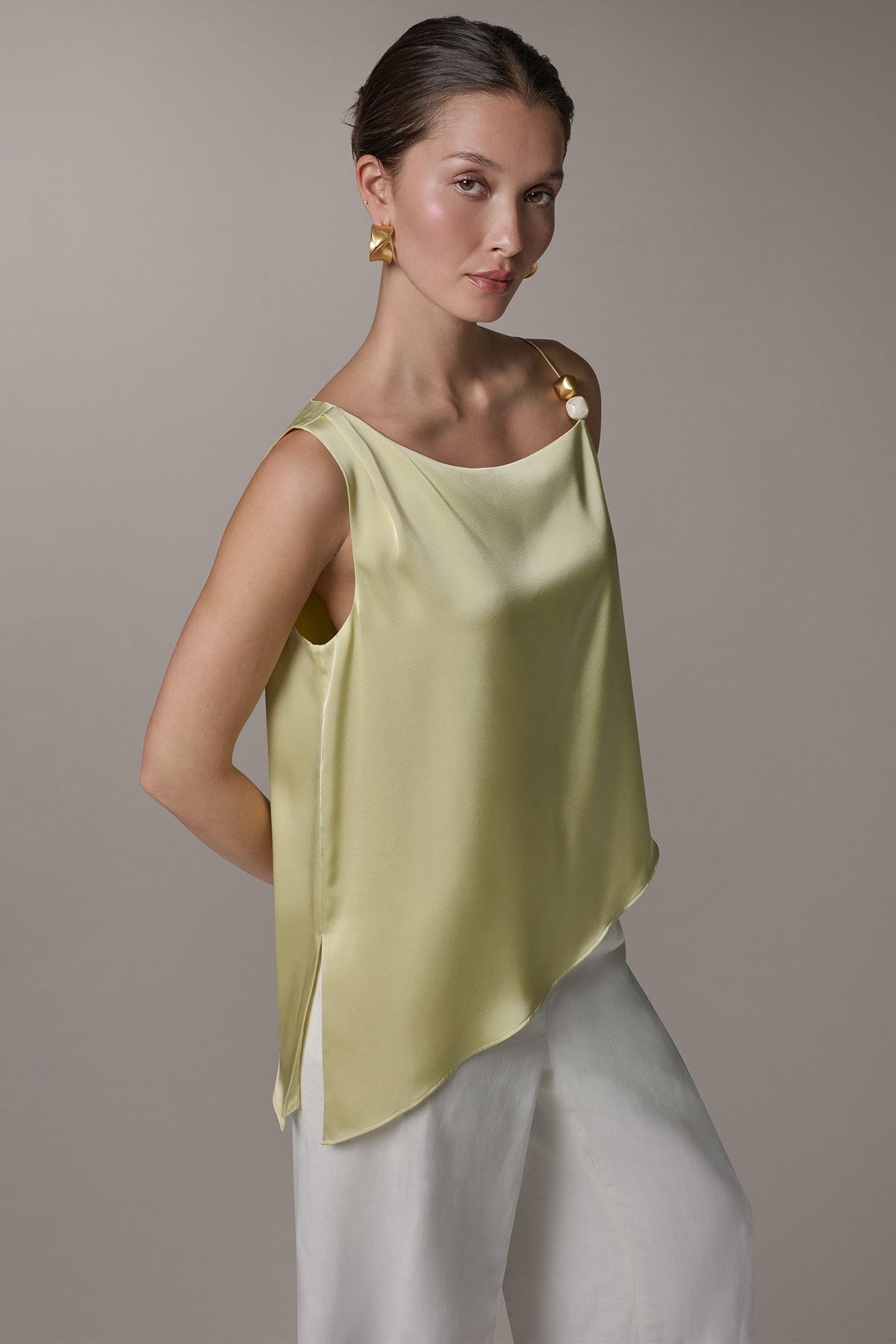 SLEEVELESS ASYMMETRIC BEAD TANK - Citrus