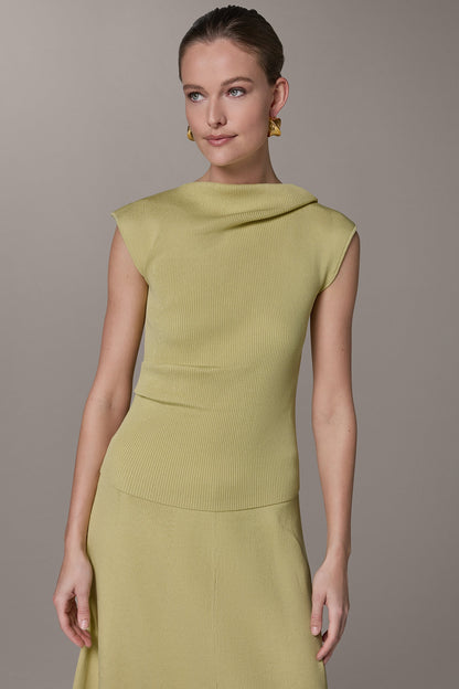 SLEEVELESS ASYMMETRIC BOATNECK SWEATER - Citrus