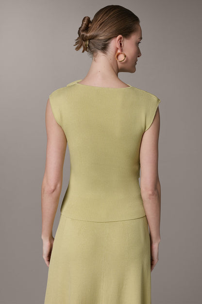 SLEEVELESS ASYMMETRIC BOATNECK SWEATER - Citrus