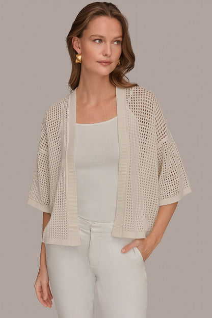OPEN STITCH CARDIGAN - Cream