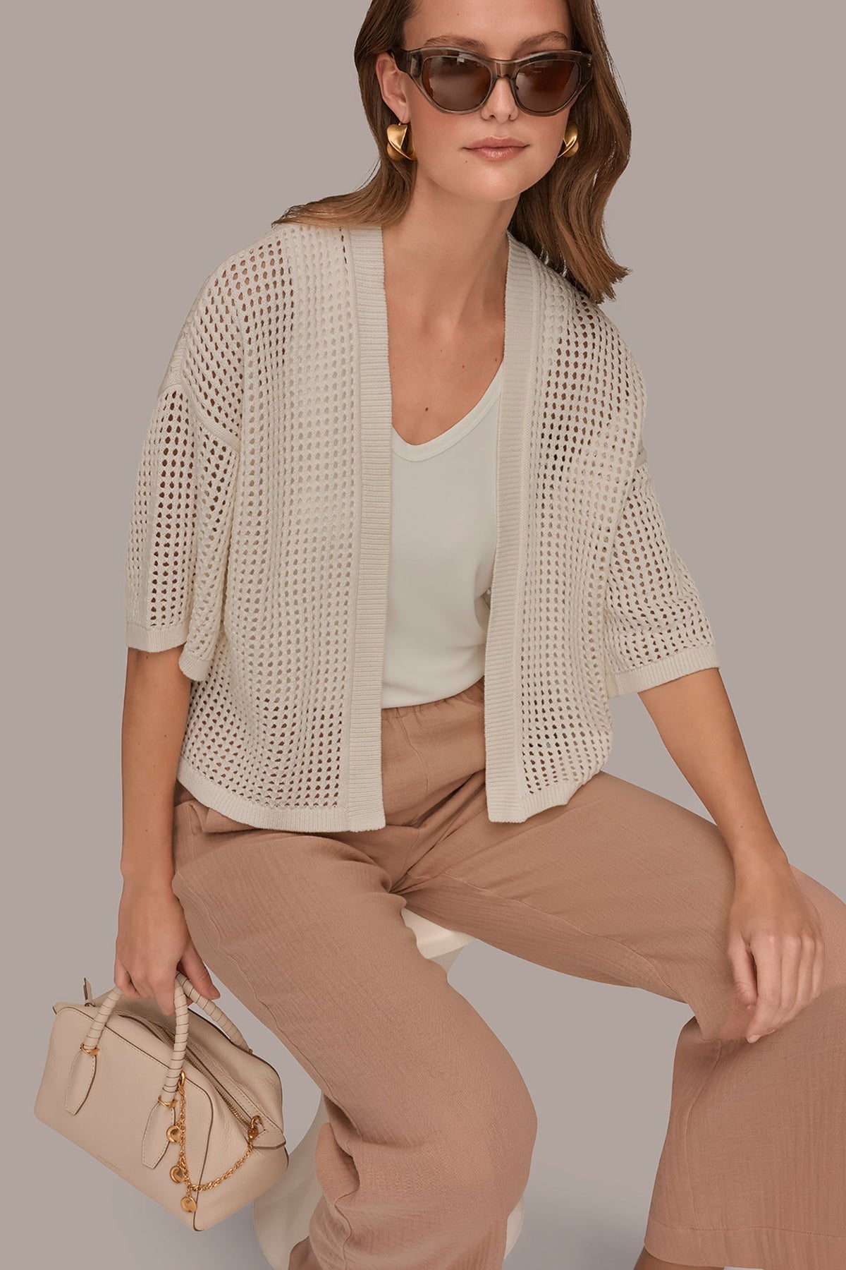 OPEN STITCH CARDIGAN - Cream