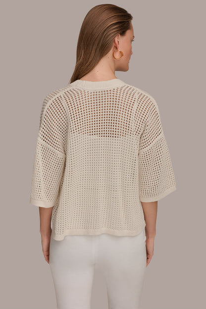 OPEN STITCH CARDIGAN - Cream