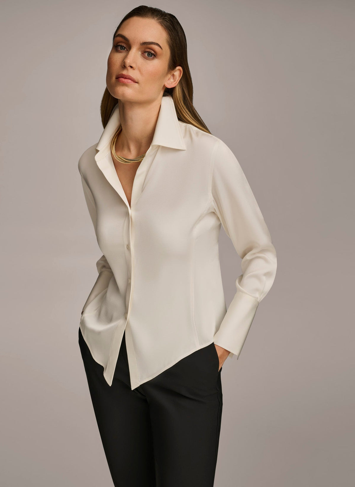 COLLARED BUTTON DOWN BLOUSE - Cream