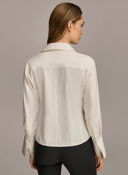 COLLARED BUTTON DOWN BLOUSE - Cream