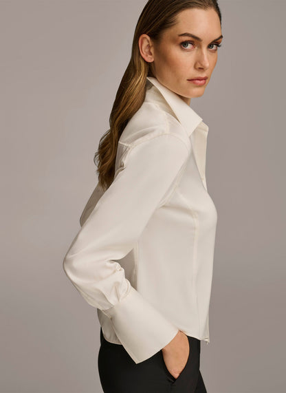 COLLARED BUTTON DOWN BLOUSE - Cream