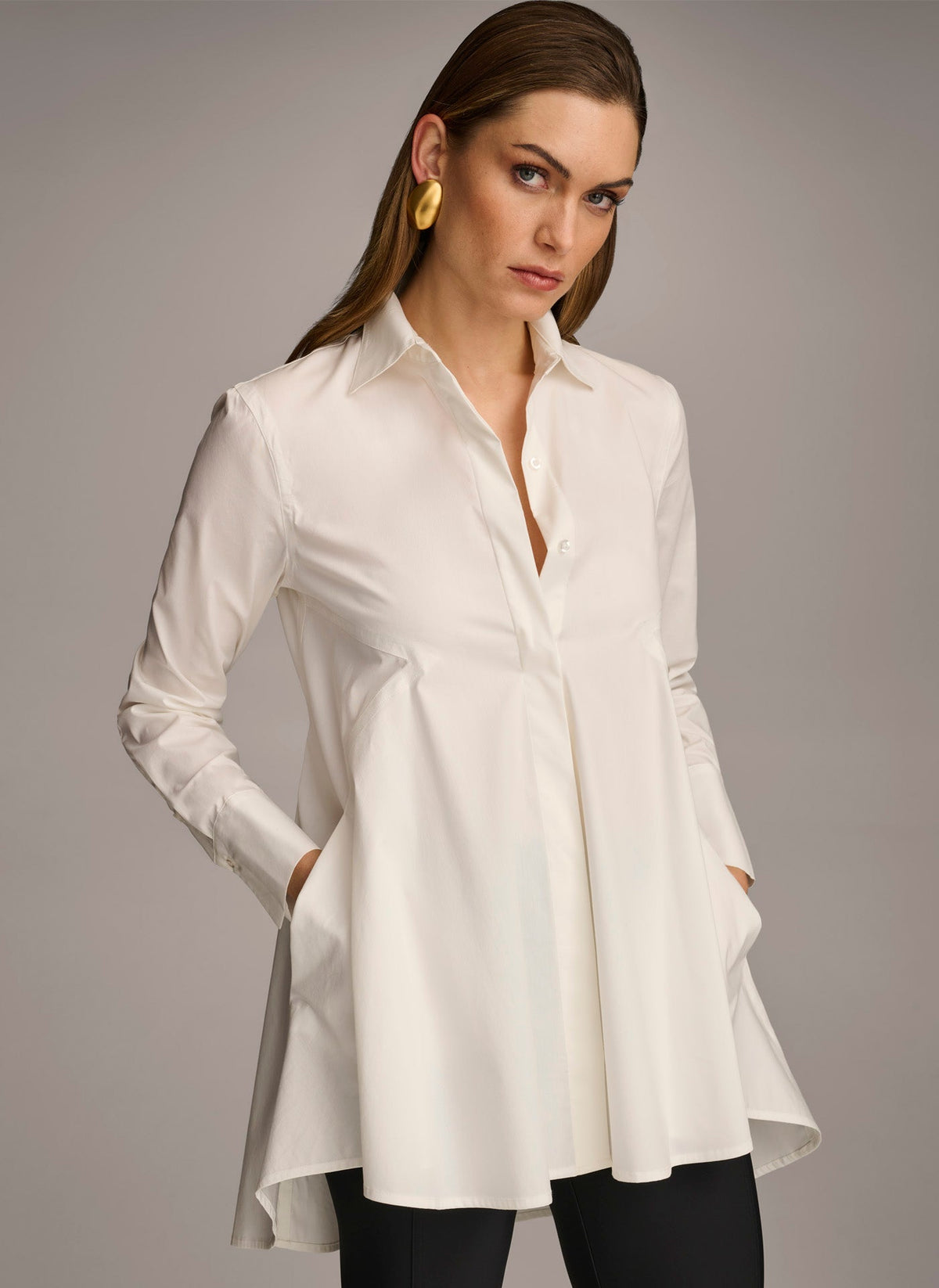 LONG SLEEVE A-LINE TUNIC - Cream