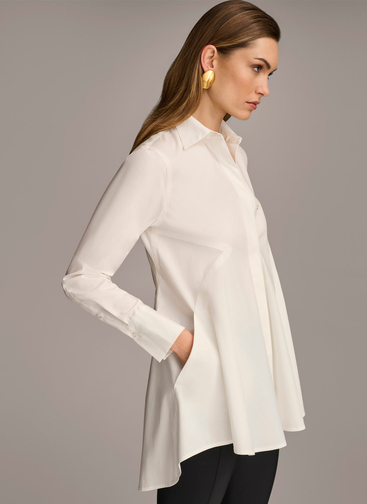 LONG SLEEVE A-LINE TUNIC - Cream