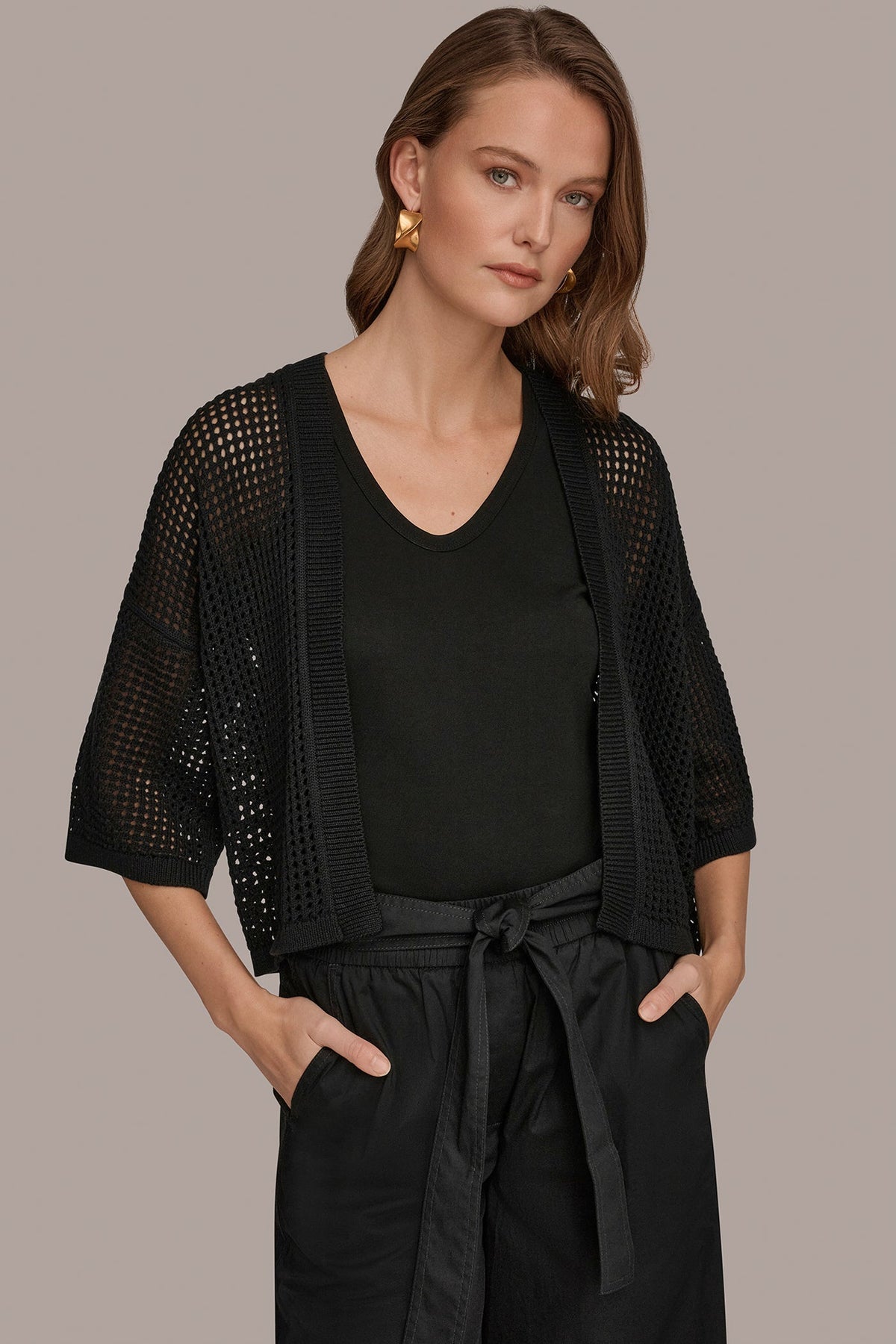 OPEN STITCH CARDIGAN - Black