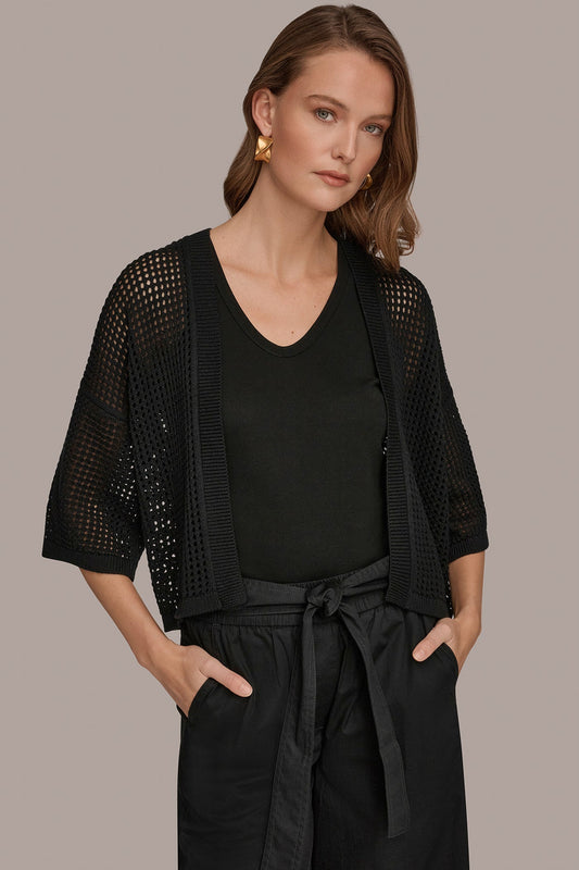 OPEN STITCH CARDIGAN - Black