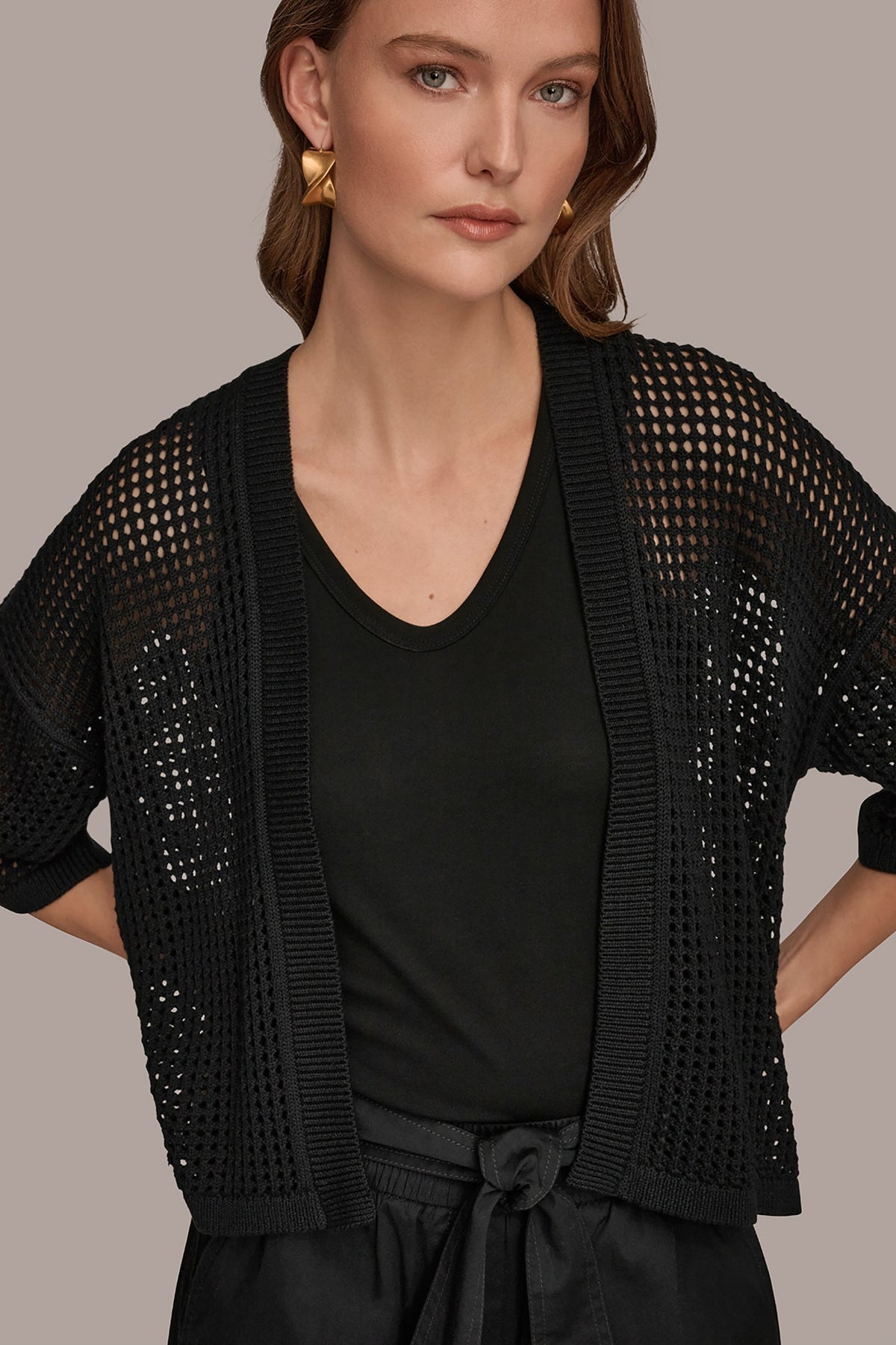 OPEN STITCH CARDIGAN - Black