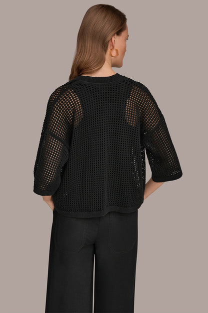 OPEN STITCH CARDIGAN - Black