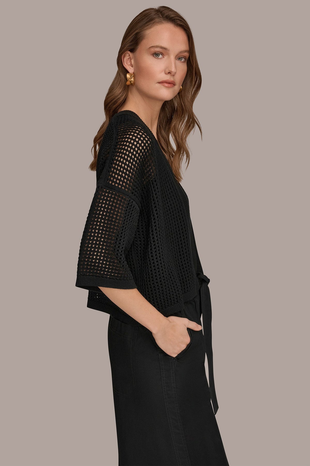 OPEN STITCH CARDIGAN - Black