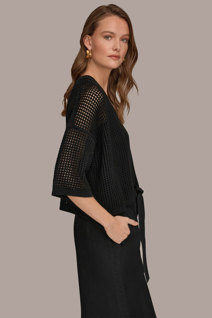 OPEN STITCH CARDIGAN - Black