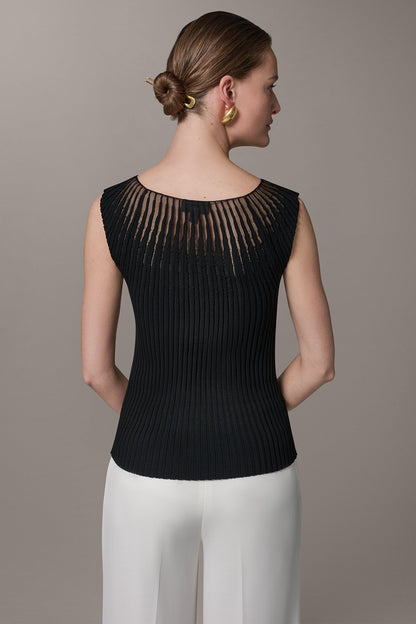 RIBBED SLEEVLESS SWEATER - Black