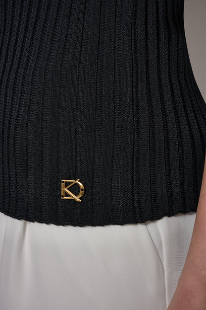 RIBBED SLEEVLESS SWEATER - Black