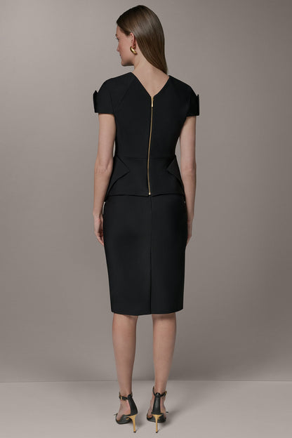SHORT SLEEVE PEPLUM TOP - Black