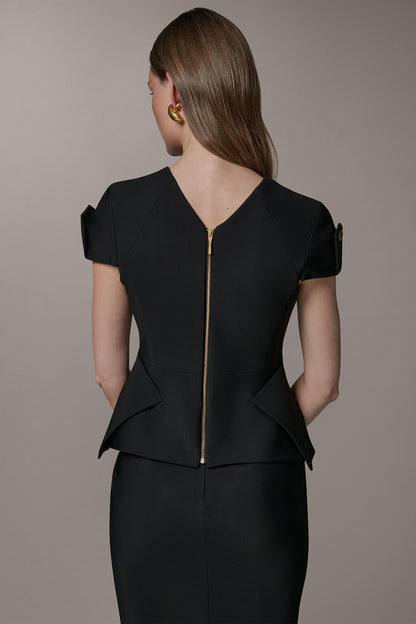 SHORT SLEEVE PEPLUM TOP - Black