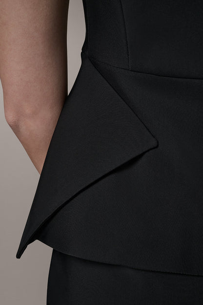 SHORT SLEEVE PEPLUM TOP - Black