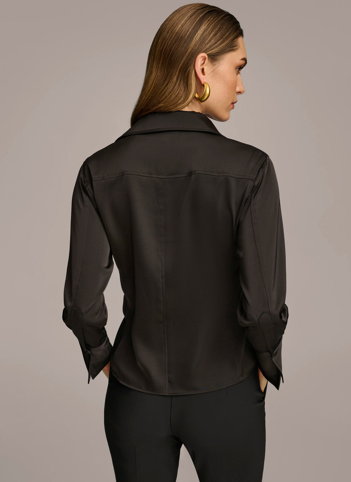 COLLARED BUTTON DOWN BLOUSE - Black