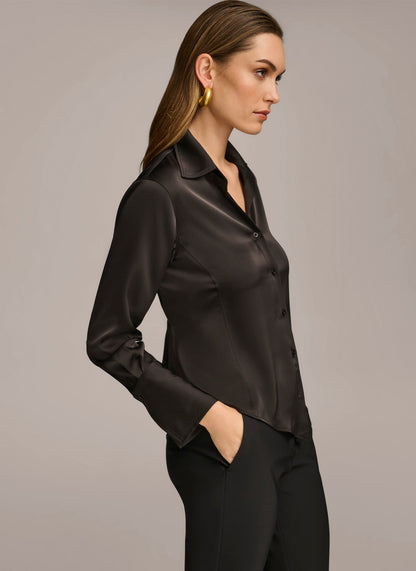 COLLARED BUTTON DOWN BLOUSE - Black