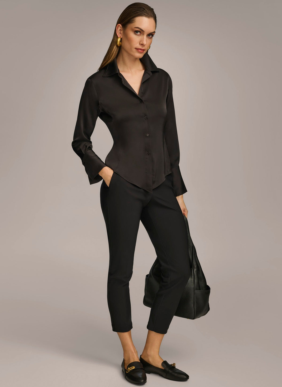 COLLARED BUTTON DOWN BLOUSE - Black