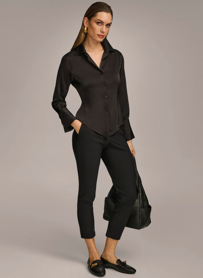 COLLARED BUTTON DOWN BLOUSE - Black