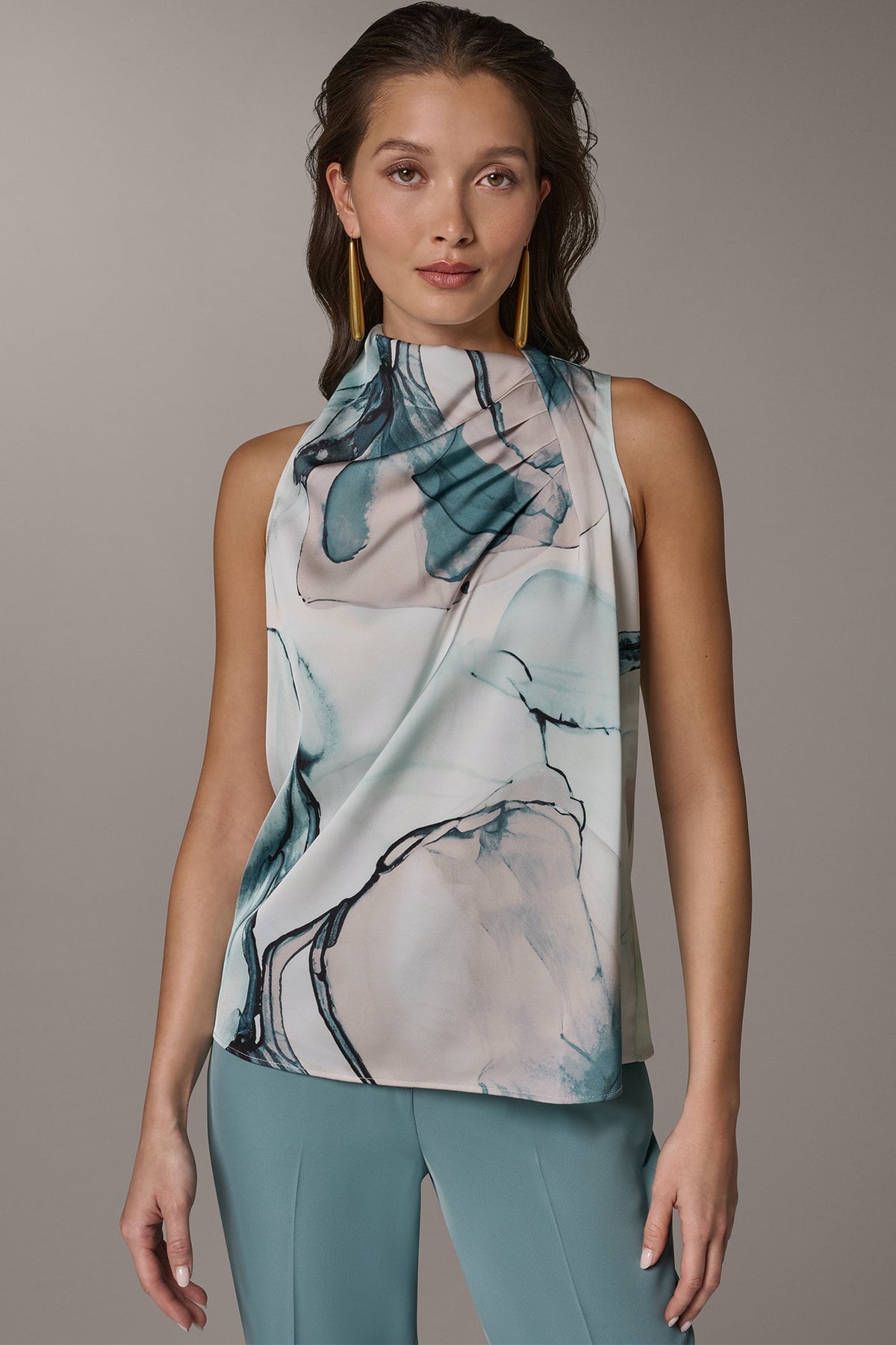 DRAPE TWIST SHOULDER BLOUSE - Skylight Multi