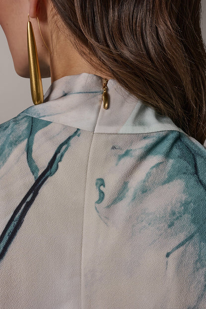 DRAPE TWIST SHOULDER BLOUSE - Skylight Multi