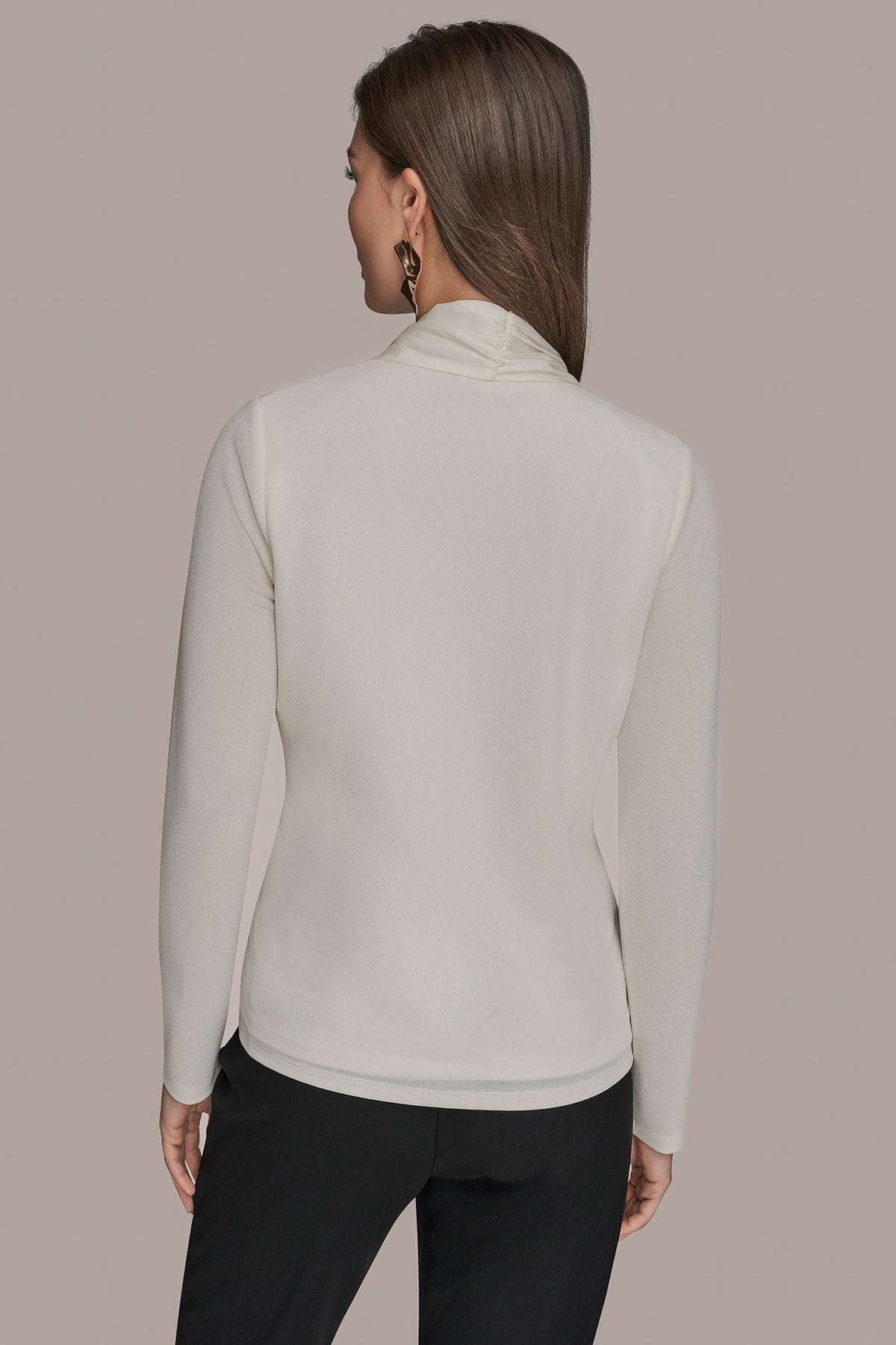 LONG SLEEVE SHAWL-NECK SATIN BLOUSE - CREAM