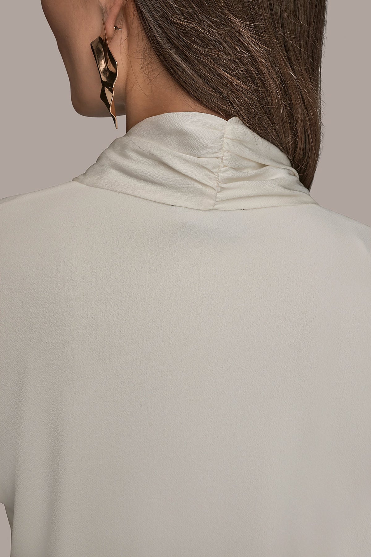 LONG SLEEVE SHAWL-NECK SATIN BLOUSE - CREAM