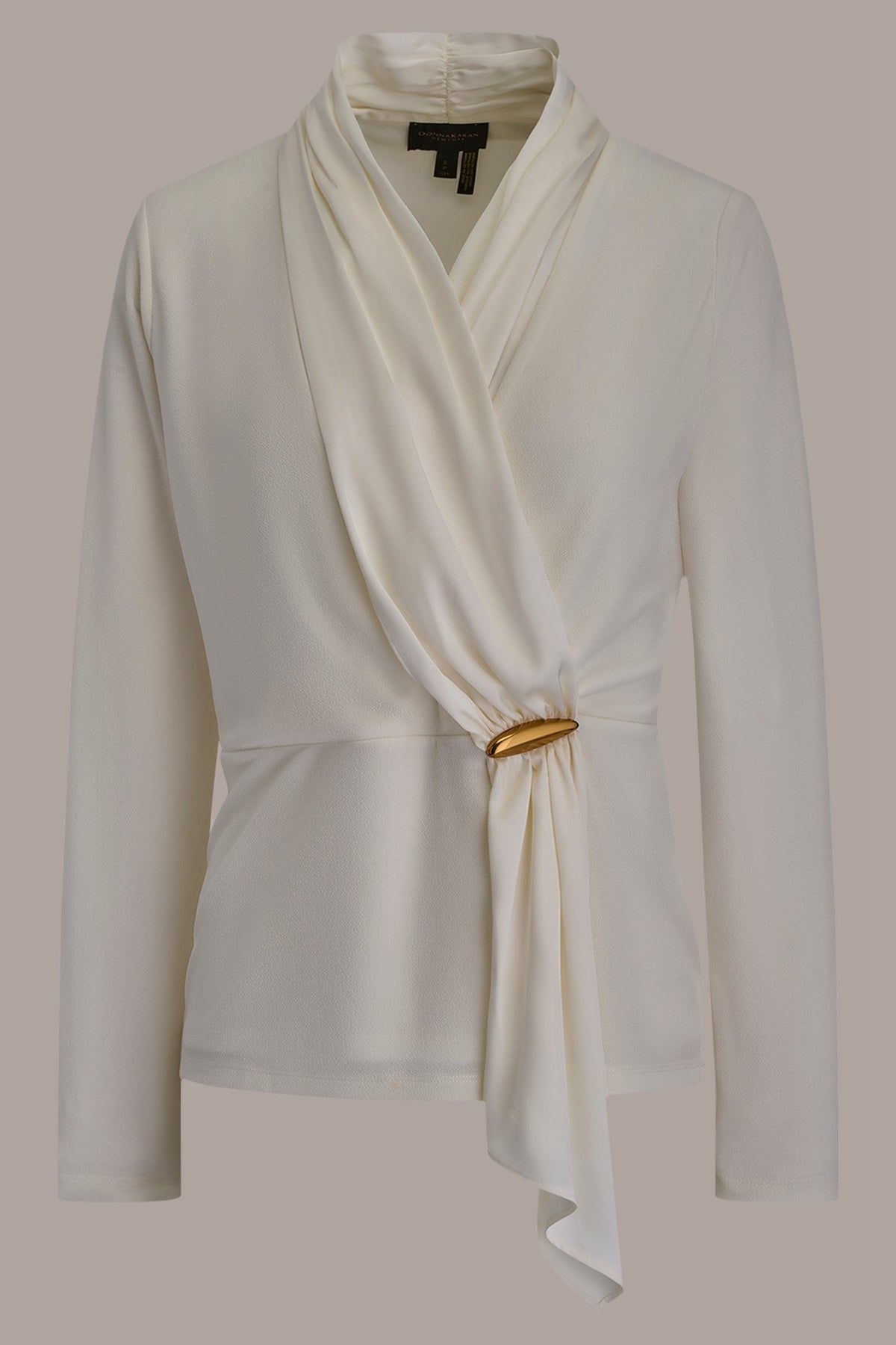 LONG SLEEVE SHAWL-NECK SATIN BLOUSE - CREAM