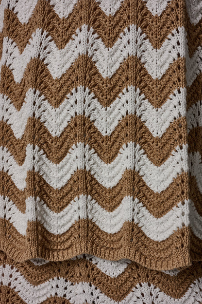 SLEEVELESS POINTELLE STRIPE SWEATER - Fawn/Cream