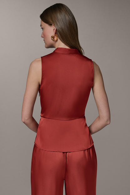 SLEEVELESS WRAP-EFFECT ASYMMETRIC PEPLUM BLOUSE - Sunbaked