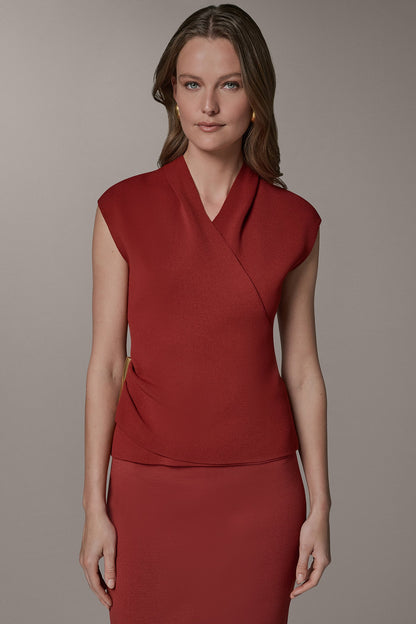 V-NECK WRAP-EFFECT TOP - Sunbaked